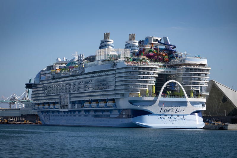 The Royal Caribbean's Icon of the Seas, billed as the world's largest cruise ship, is moored at PortMiami after returning from its maiden voyage on February 03, 2024, in Miami, Florida. 