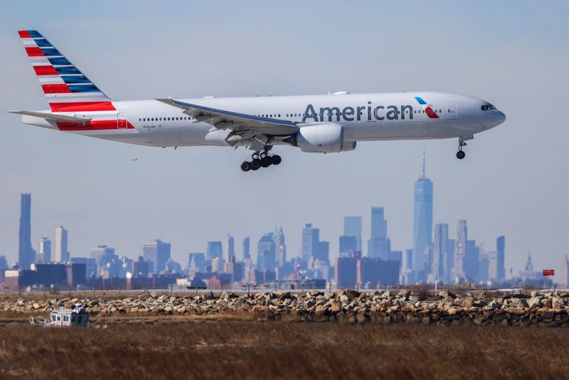 A Boeing 777 passenger aircraft of American Airlines arrives from Milan to JFK International Airport in New York on Feb. 7, 2024.