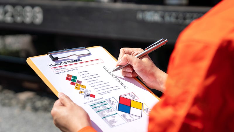 person holding clipboard with hazardous checklist as the title