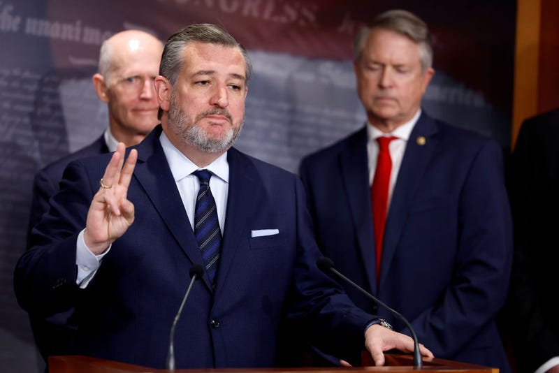 Sen. Ted Cruz (R-TX) speaks during a news conference on the U.S. Southern Border at the U.S. Capitol on February 06, 2024 in Washington, DC. Senate Republicans held the news conference to discuss their lack of support for the bipartisan Senate immigration legislation released over the weekend. 