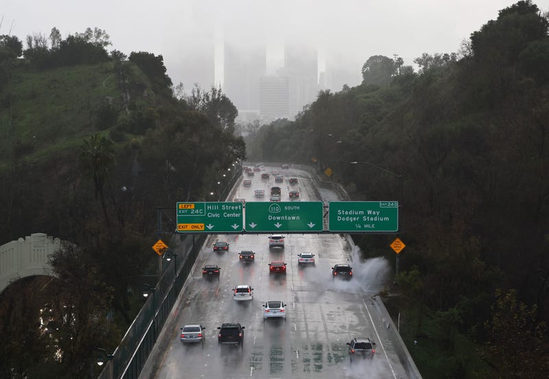 storm over 110 freeway in los angeles