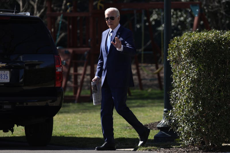 President Joe Biden walks towards to the Marine One prior to a South Lawn departure from the White House on Feb. 7, 2024 in Washington, DC. President Biden will be attending three campaign receptions in New York City.