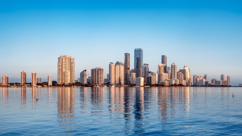 The Miami skyline at sunrise. 