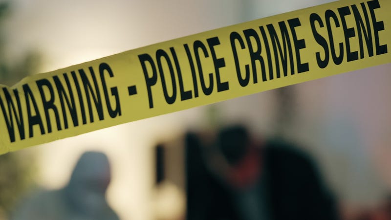 Crime scene with evidence collection taking place - stock photo