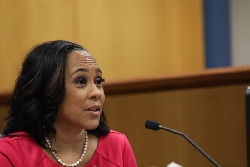 Fulton County District Attorney Fani Willis testifies during a hearing in the case of the State of Georgia v. Donald John Trump at the Fulton County Courthouse on February 15, 2024 in Atlanta, Georgia. Judge Scott McAfee is hearing testimony as to whether Willis and Special Prosecutor Nathan Wade should be disqualified from the case for allegedly lying about a personal relationship. (Photo by Alyssa Pointer-Pool/Getty Images)