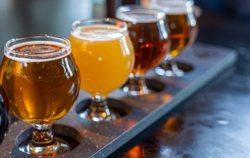 A flight of craft beers at a tasting
