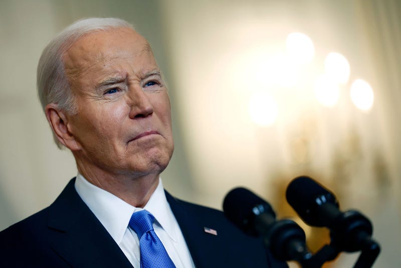 President Joe Biden speaks on the Senate's recent passage of the National Security Supplemental Bill, which provides military aid to Ukraine, Israel and Taiwan, in the State Dining Room of the White House on February 13, 2024 in Washington, DC. During his remarks Biden urged House Republicans and U.S. Speaker of the House Mike Johnson (R-LA) to move the legislation through the House of Representatives. (Photo by Anna Moneymaker/Getty Images)