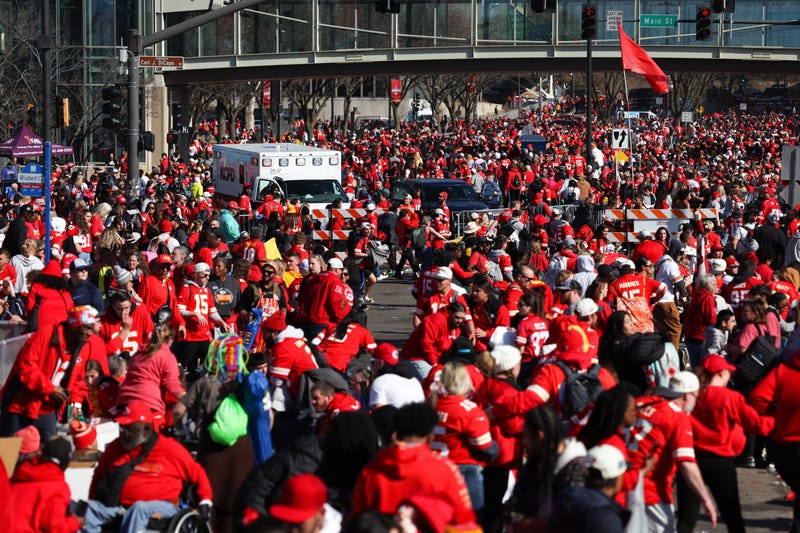 Ambulance makes its way through crowd following shooting at Kansas City Chiefs Super Bowl parade