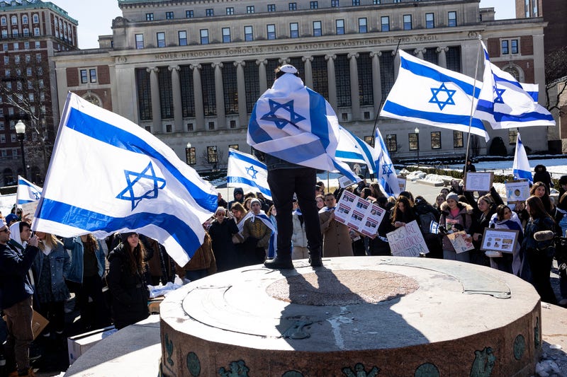 Students hold a rally in support of Israel and demand greater protection from antisemitism on campus at Columbia University on February 14, 2024