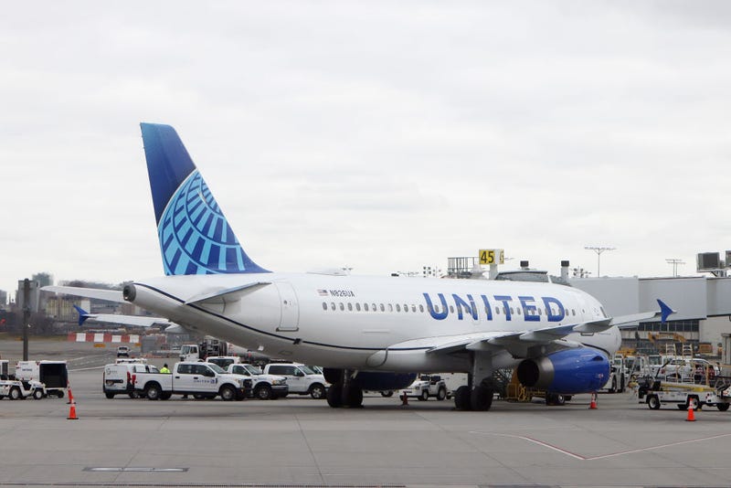 A general view of a United Airlines jet photographed at LaGuardia Airport on February 4, 2024 in the Queens borough of New York City, United States. 