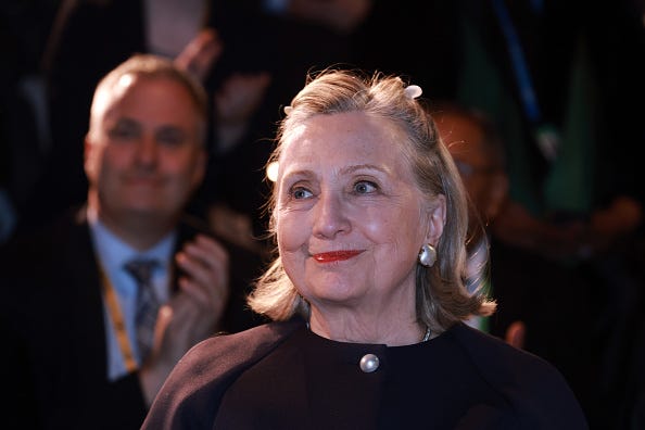 Former U.S. secretary of state Hillary Clinton moderates the night cap session "Rebels With a Cause: Voices of Civil Resistance" at the 2024 Munich Security Conference on February 17, 2024 in Munich, Germany.