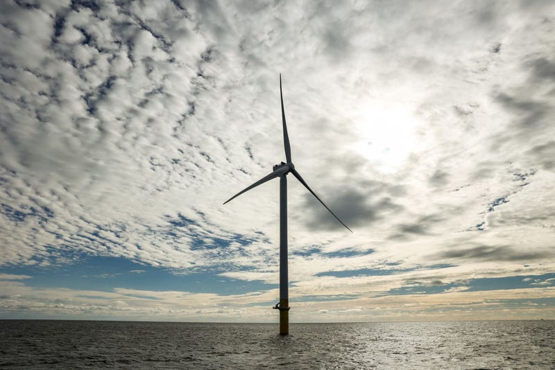 An operational wind turbine at the South Fork Wind Farm in the Atlantic Ocean off of Long Island, New York on Dec. 7, 2023.
