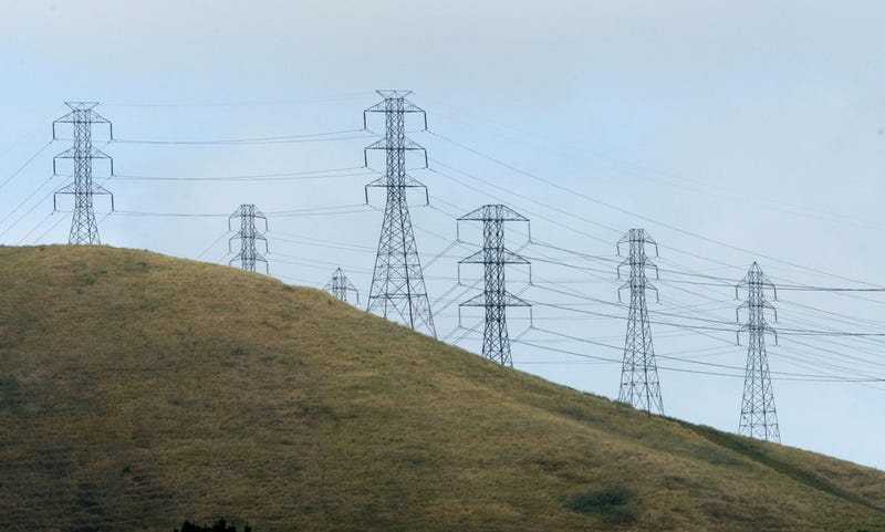 Towers holding power lines are seen May 29, 2003 in Orinda, California.