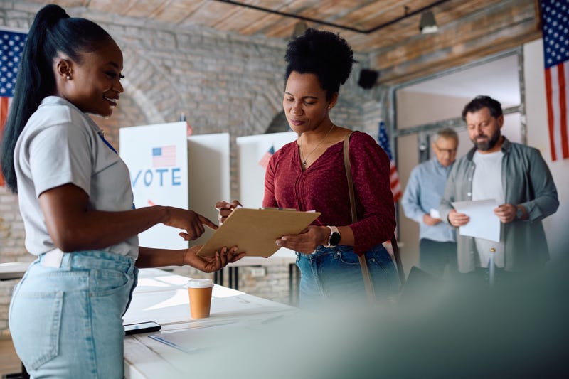Woman at voting center