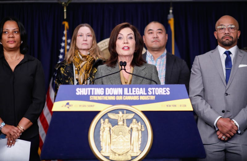 Governor Kathy Hochul speaks during a press briefing about complaints from the licensed cannabis industry on February 28, 2024.