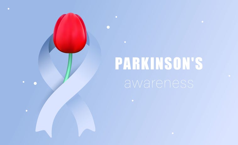 Parkinsons Awareness Month background with red tulip