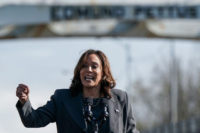 U.S. Vice President Kamala Harris speaks on the 59th commemoration of the Bloody Sunday Selma bridge crossing on March 3, 2024 in Selma, Alabama. 