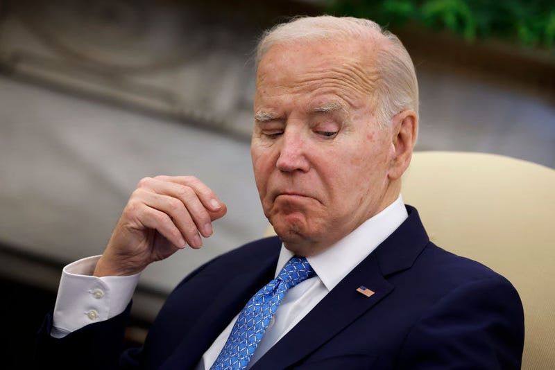 U.S. President Joe Biden listens to prepared remarks during a meeting with Italian Prime Minister Giorgia Meloni in the Oval Office at the White House on March 01, 2024 in Washington, DC. Biden welcomed the far-right leader to the White House for the second time in a year, praising Italy's continued support for Ukraine following Russia's 2022 full-scale invasion. Italy assumed its one-year presidency of the G7 in January. (Photo by Chip Somodevilla/Getty Images)