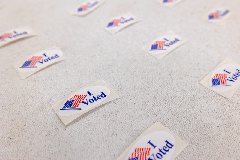 "I Voted" stickers placed on table