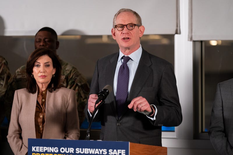 MTA Chair and CEO Janno Lieber speaks alongside New York Governor Kathy Hochul during a press conference to announce new subway safety measures at NYCTA Rail Control Center on March 6, 2024 in New York City.