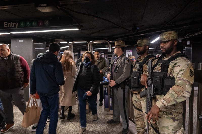 New York State Police, MTAPD and New York National Guard patrol and conduct container inspections at Grand Central Station on March 6, 2024
