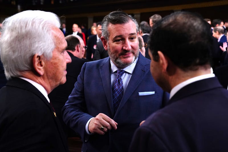U.S. Sen. Ted Cruz (R-TX) (C) chats on the House floor ahead of the State of the Union address by President Joe Biden before a joint session of Congress at the Capital building on March 7, 2024 in Washington, DC. This is Biden's final address before the November general election. 