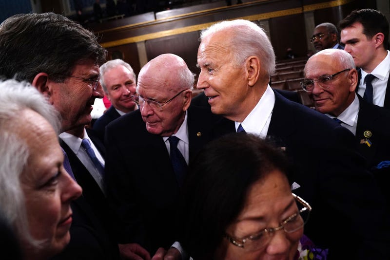 US President Joe Biden departs after delivering the annual State of the Union address before a joint session of Congress in the House chamber at the Capital building on March 7, 2024 in Washington, DC. This is Biden's final address before the November general election. (Photo by Shawn Thew - Pool/Getty Images)