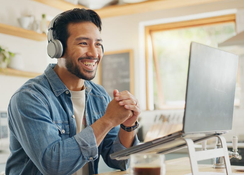 Happy man working remote