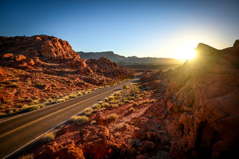 A road goes through the Valley of Fire State Park