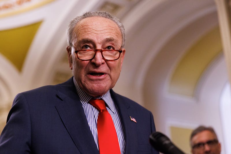Senate Democratic Leader Chuck Schumer speaks to the media during a weekly press conference in the Capitol Building in Washington DC, on Tuesday, March 12, 2024