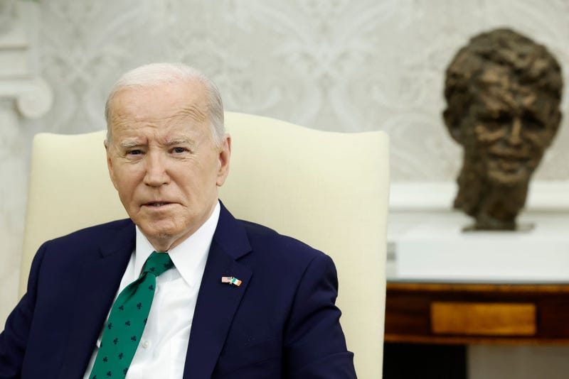 U.S. President Joe Biden speaks alongside Irish Taoiseach Leo Varadkar in the Oval Office of the White House on March 15, 2024 in Washington, DC. Biden and Varadkar spoke to reporters about their intended discussion of a range of topics including the war in Ukraine and the war between Israel and Hamas.