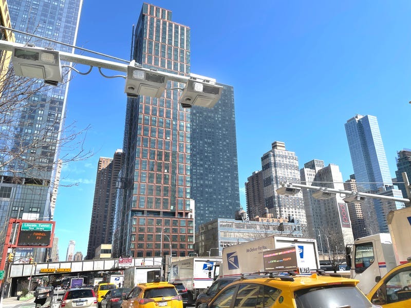 Overhead equipment installed on New York City streets for the controversial congestion pricing plan