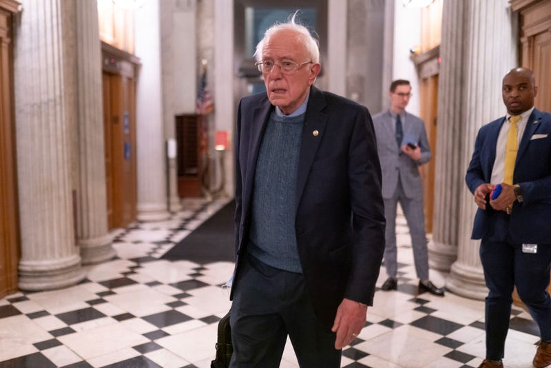 U.S. Sen. Bernie Sanders (R) (I-VT) walks toward the Senate Chambers on March 23, 2024 in Washington, DC. The House of Representatives passed a $1.2 trillion spending bill to fund the government through September and avert a partial shutdown. The legislation will now go to the Senate for consideration.