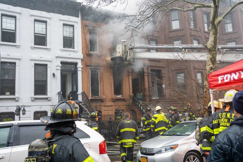 Firefighters found lithium-ion batteries as they fought a two-alarm fire that destroyed a three-story home at 693 Monroe St. in Brooklyn on March 23, 2024.
