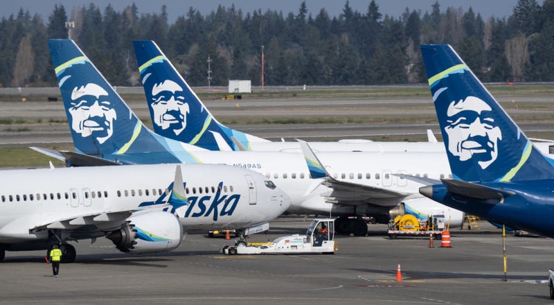 An Alaska Airlines Boeing 737 MAX 9 airliner backs away from the terminal at Seattle-Tacoma International Airport on March 25, 2024 in Seattle, Washington. 