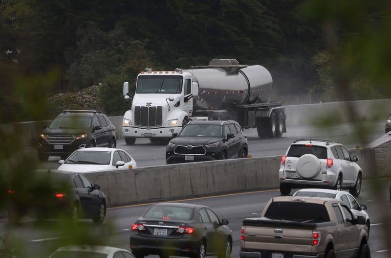 A truck travels along Interstate 80 on March 29, 2024 in Berkeley, California. The Environmental Protection Agency (EPA) has finalized a set of strict emissions standards for heavy-duty trucks, buses and other large vehicles in an effort to clean up some of the sources of greenhouse gases. The new rules will apply to model years 2027 through 2032 and will prevent nearly one billion tons of greenhouse gas emissions over the next thirty years. (Photo by Justin Sullivan/Getty Images)