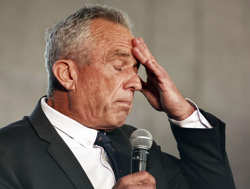 Independent presidential candidate Robert F. Kennedy Jr. pauses while he speaks at a Cesar Chavez Day event at Union Station on March 30, 2024 in Los Angeles, California.