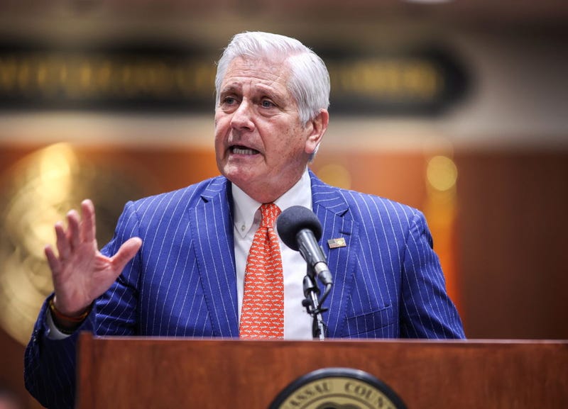 Nassau County Executive Bruce Blakeman speaks to the crowd during his State of the County address held at the Theodore Roosevelt Executive and Legislative Building in Mineola, New York on March 6, 2024.