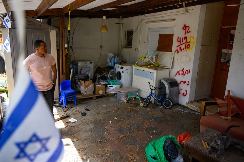 U.S. Rep. Ritchie Torres along with a delegation from the Bronx visits the Bibas family house at Kibbutz Nir Oz on April 1, 2024 in Nir Oz, Israel. The Bibas are part of the over 100 hostages still being held by Hamas in Gaza after being abducted in the Oct. 7, 2023 Hamas attack.