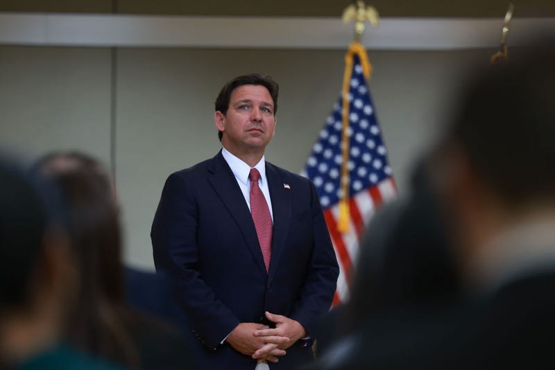Florida Gov. Ron DeSantis speaks about a toll highway relief program during a press conference held at the Greater Miami Expressway Agency on April 01, 2024, in Miami, Florida.