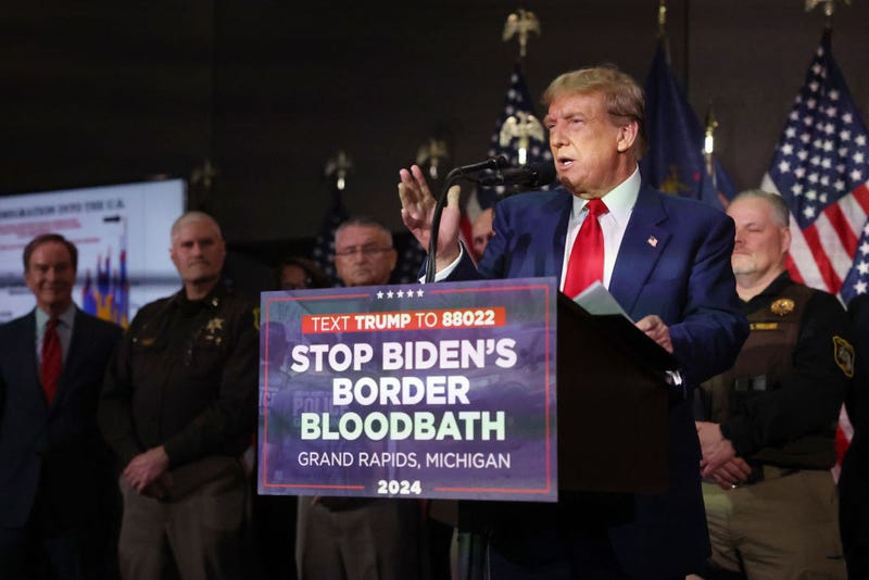 Former U.S. President Donald Trump speaks at a campaign event on April 02, 2024 in Grand Rapids, Michigan. 