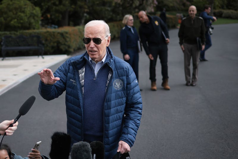 President Joe Biden speaks while departing the White House on April 5, 2024 in Washington, DC.