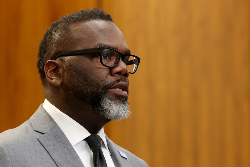 Mayor Brandon Johnson speaks during a recent press conference at City Hall on April 9, 2024.