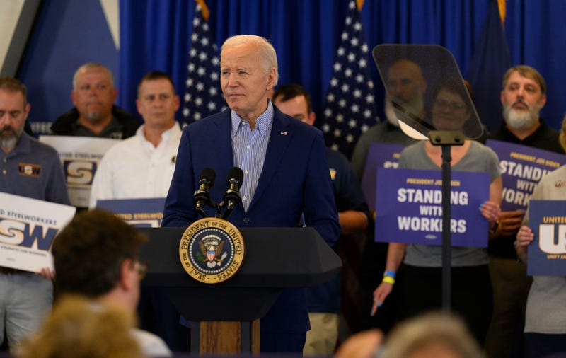 President Joe Biden speaks to members of the United Steel Workers Union at the United Steel Workers Headquarters on April 17, 2024 in Pittsburgh, Pennsylvania. 