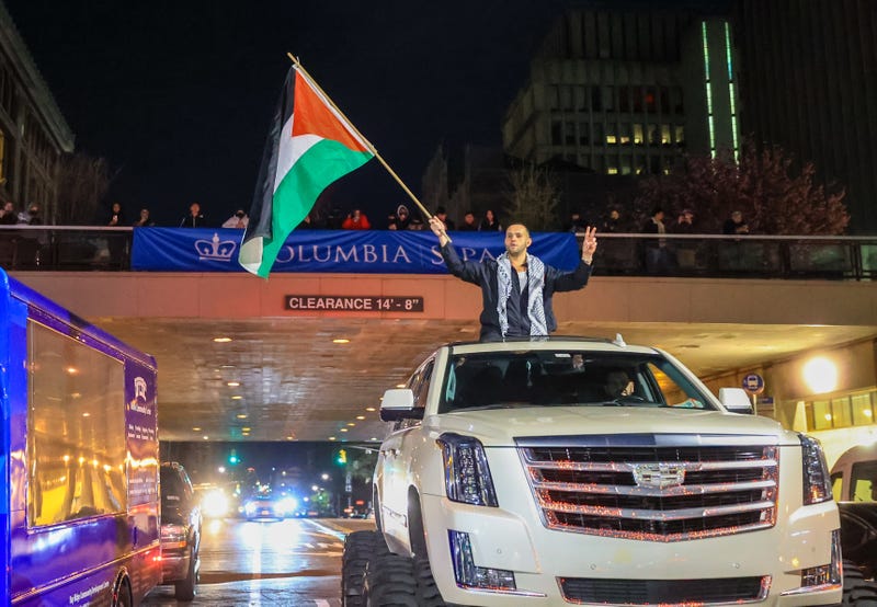 Pro-Palestinian demonstrators support "Gaza Solidarity Encampment" at Columbia Universityby gathering outside the university on April 20, 2024