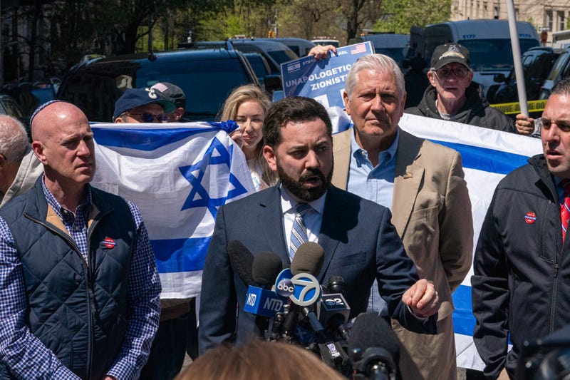 U.S. Rep. Mike Lawler (R-NY) speaks during a press conference outside of Columbia University on April 22, 2024. He was among the GOP lawmakers who called on the school's president to resign