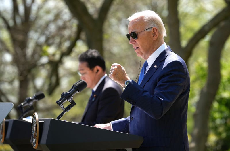 U.S. President Joe Biden and Japanese Prime Minister Fumio Kishida hold a joint press conference in the Rose Garden at the White House on April 10, 2024 in Washington, DC. 