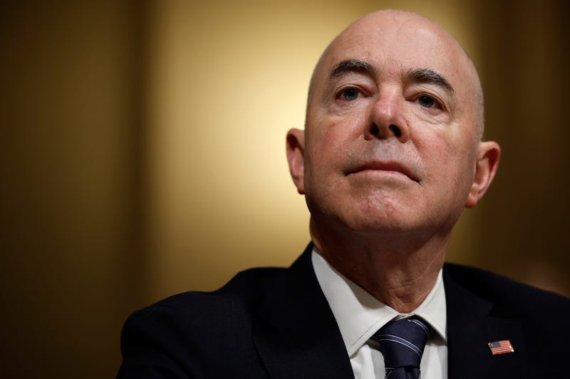 U.S. Homeland Security Secretary Alejandro Mayorkas testifies before the House Homeland Security Committee about the Biden Administration's FY2025 budget request in the Cannon House Office Building on Capitol Hill on April 16, 2024, in Washington, DC.