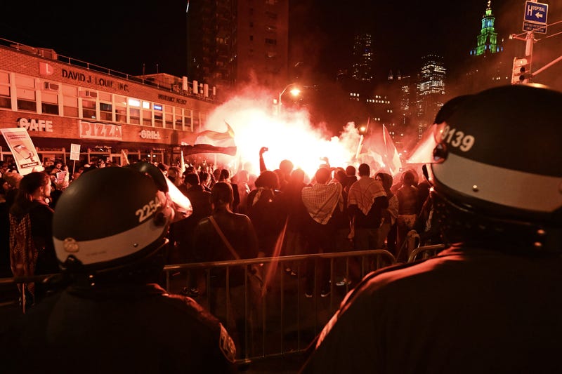 Protesters gather near NYPD headquarters in Lower Manhattan on April 22, 2024