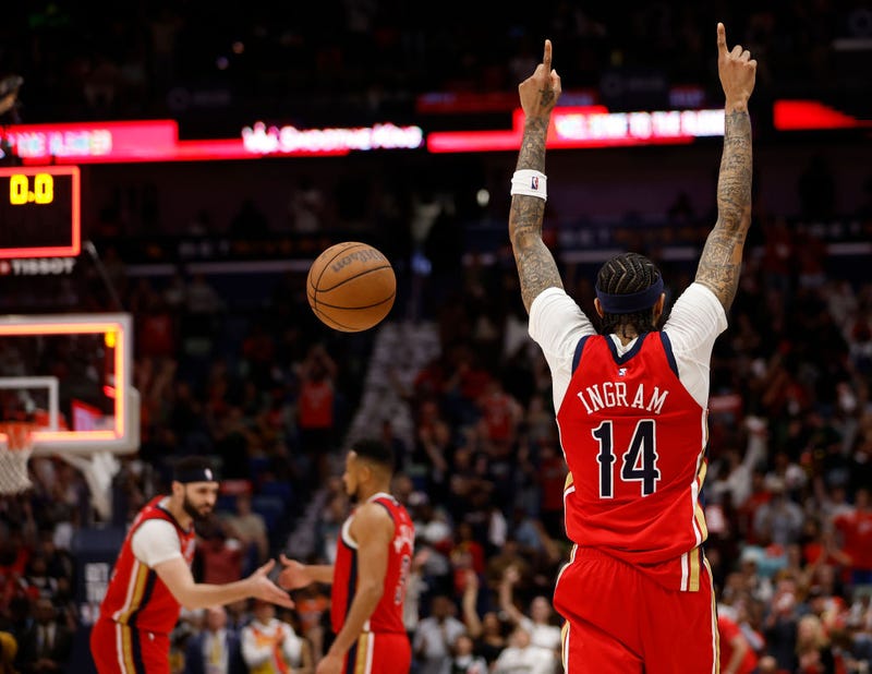 Brandon Ingram #14 of the New Orleans Pelicans reacts after defeating the Sacramento Kings at Smoothie King Center on April 19, 2024 in New Orleans, Louisiana.